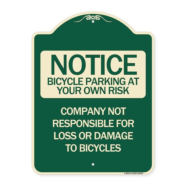 Signmission Bicycle Parking at Your Own Risk Company Not Responsible for Loss or Damage to Bicycle, G-1824-24323 A-DES-G-1824-24323 - main